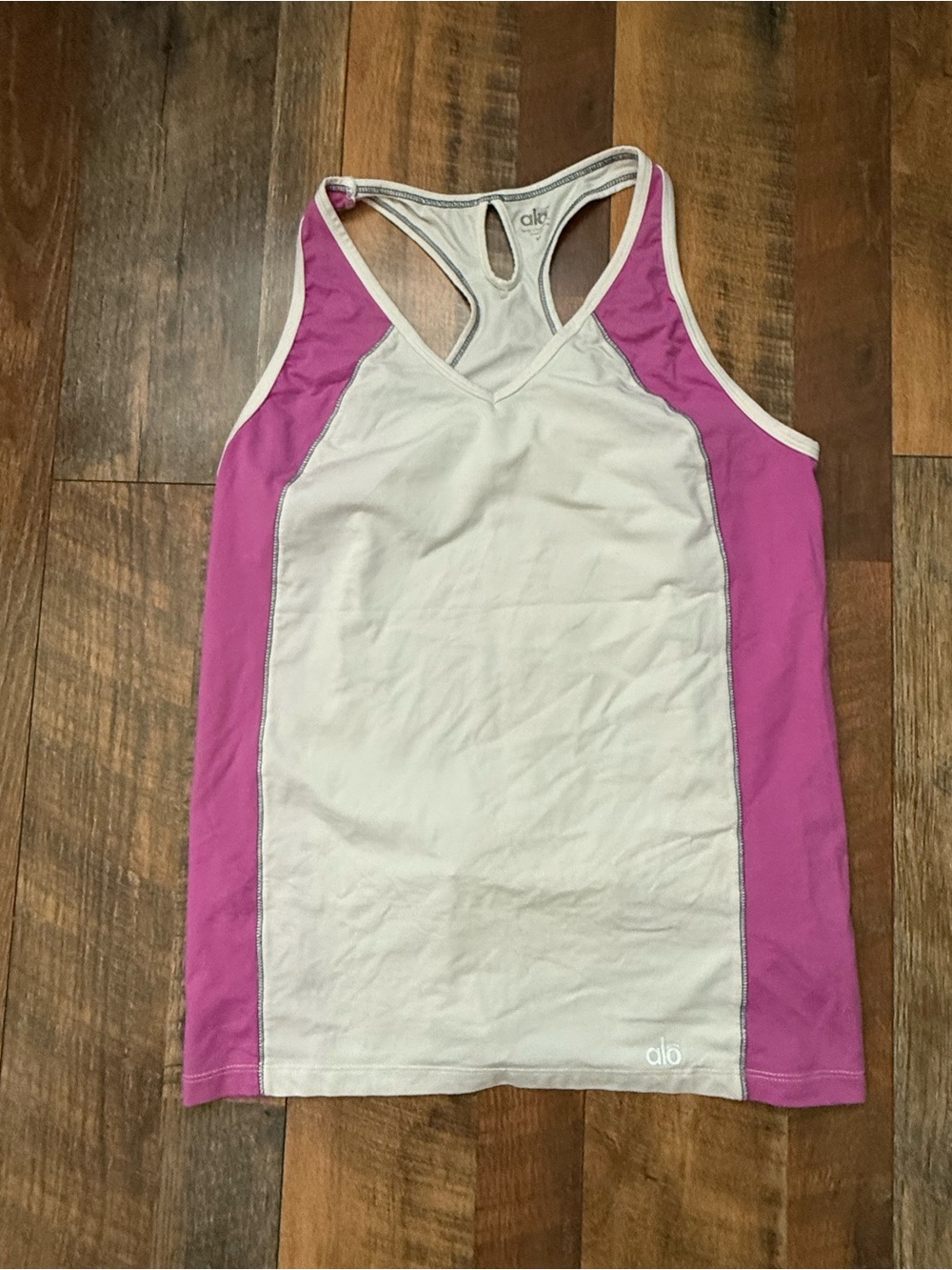 ALO Yoga White Racerback Tank with Navy Trim